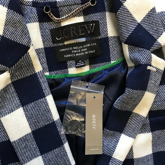NWT JCrew Alfie Top Coat Jacket Womens 14 Blue White Buffalo Check Gingham Wool - Picture 4 of 14